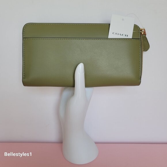 COACH Smooth Leather Zip-Around Accordion Wallet with Back-Slip Pocket- Moss - Picture 7 of 16